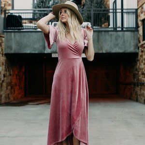 Velvet Wrap Dress in Rose